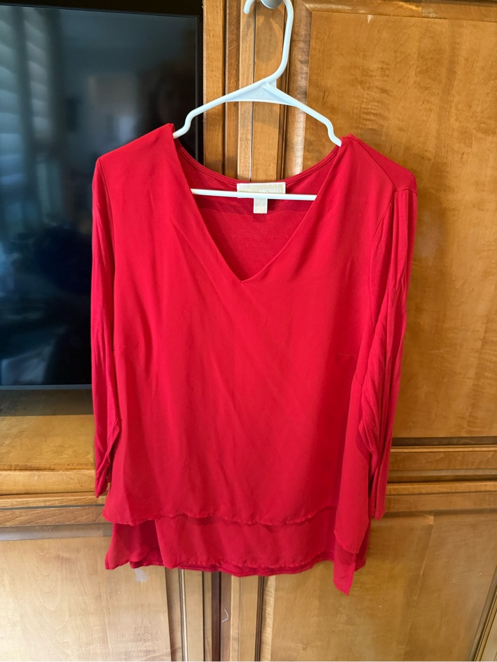 Michael Kors Bright Red V-Neck Layered Blouse